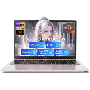 imageNIMO 156quot IPS FHDGamingLaptop AMD Ryzen 7 8745HS 32GB DDR5 RAM 1TB SSD 8C16T up to 49GHz Radeon 780M Graphics Business Computer with 100W TypeC Backlit Keyboard Fingerprint USBC 40Rose Gold