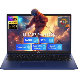 imageNIMO 156quot LightGamingLaptop 8 Cores AMD Ryzen 7 Pro 6850U 32GB LPDDR5 RAM 1TB SSD Beat i71360P Up to 47GHz AMD Radeon 680M GPU IPS FHD Computer with 100W TypeC Backlit Keyboard FingerprintBlue