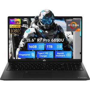 imageNIMO 156quot LightGamingLaptop 8 Cores AMD Ryzen 7 Pro 6850U 32GB LPDDR5 RAM 1TB SSD Beat i71360P Up to 47GHz AMD Radeon 680M GPU IPS FHD Computer with 100W TypeC Backlit Keyboard FingerprintBlack