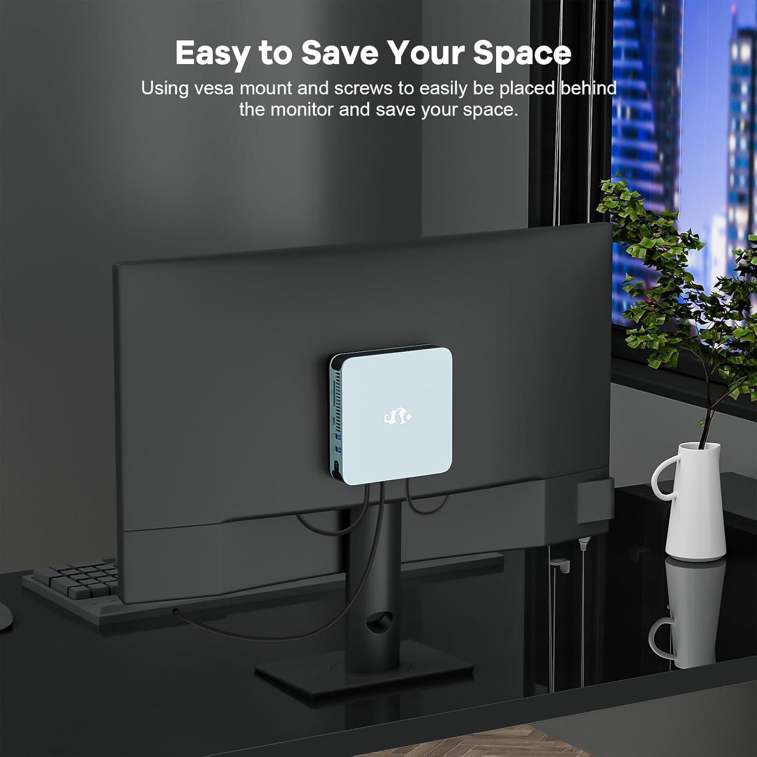 imageMini PC Desktop Desktop PC Pentium 12th Gen N100 Up to 34GHz 16GB RAM 512GB PCIe SSD 4K Triple Display USB32 TypeC WiFi6 BT52 VESA Compact and Light for Home Office EducationLight Blue