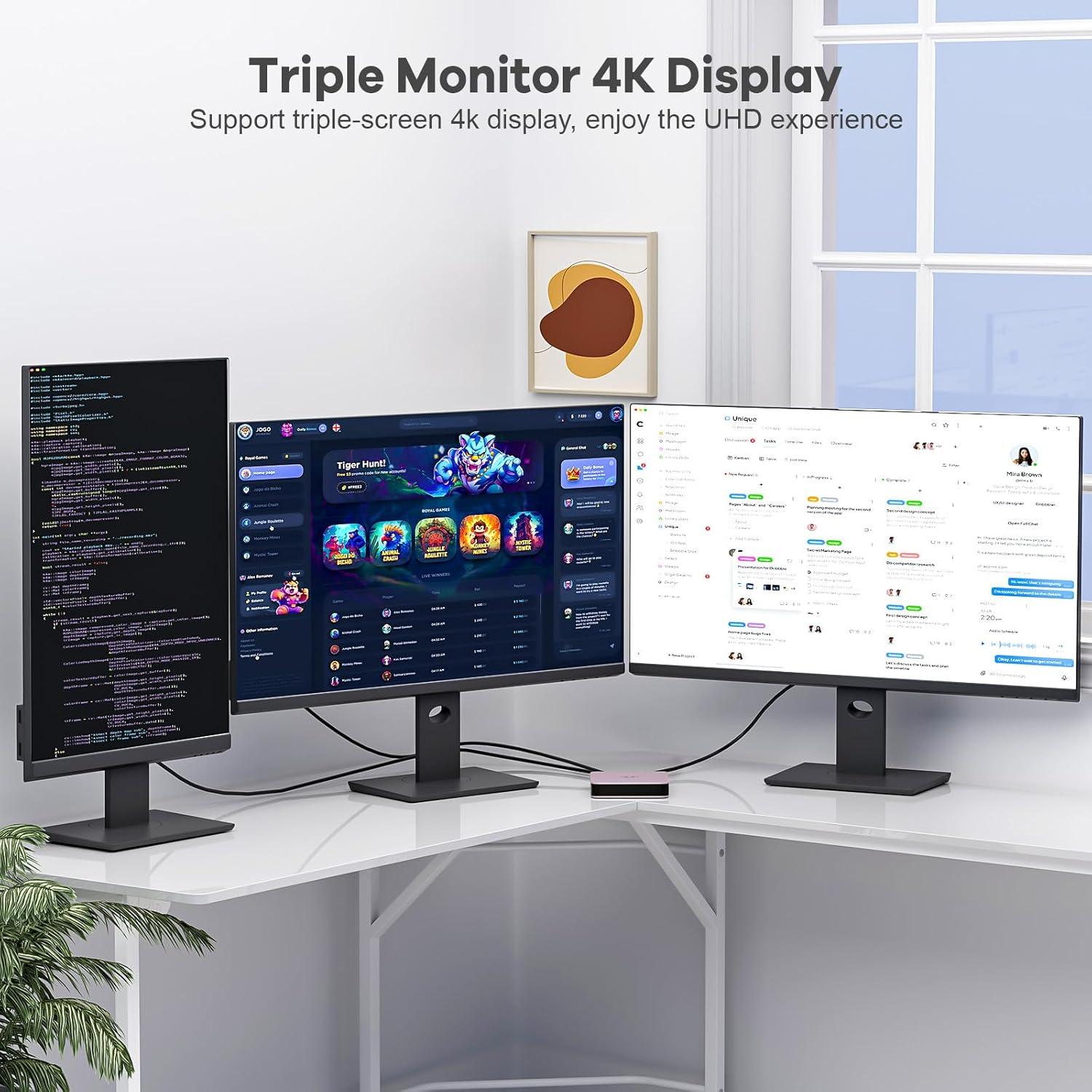 imageMini PC Desktop Desktop PC Pentium 12th Gen N100 Up to 34GHz 16GB RAM 512GB PCIe SSD 4K Triple Display USB32 TypeC WiFi6 BT52 VESA Compact and Light for Home Office EducationRose Golden