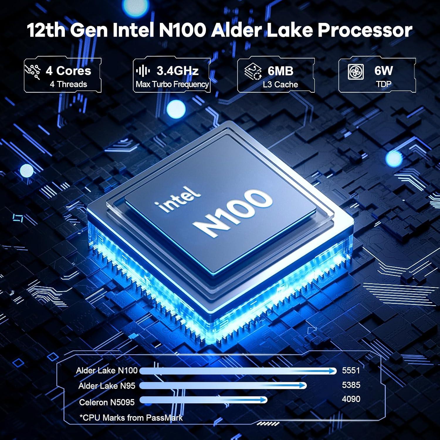 imageMini PC Desktop Desktop PC Pentium 12th Gen N100 Up to 34GHz 16GB RAM 512GB PCIe SSD 4K Triple Display USB32 TypeC WiFi6 BT52 VESA Compact and Light for Home Office EducationLight Blue