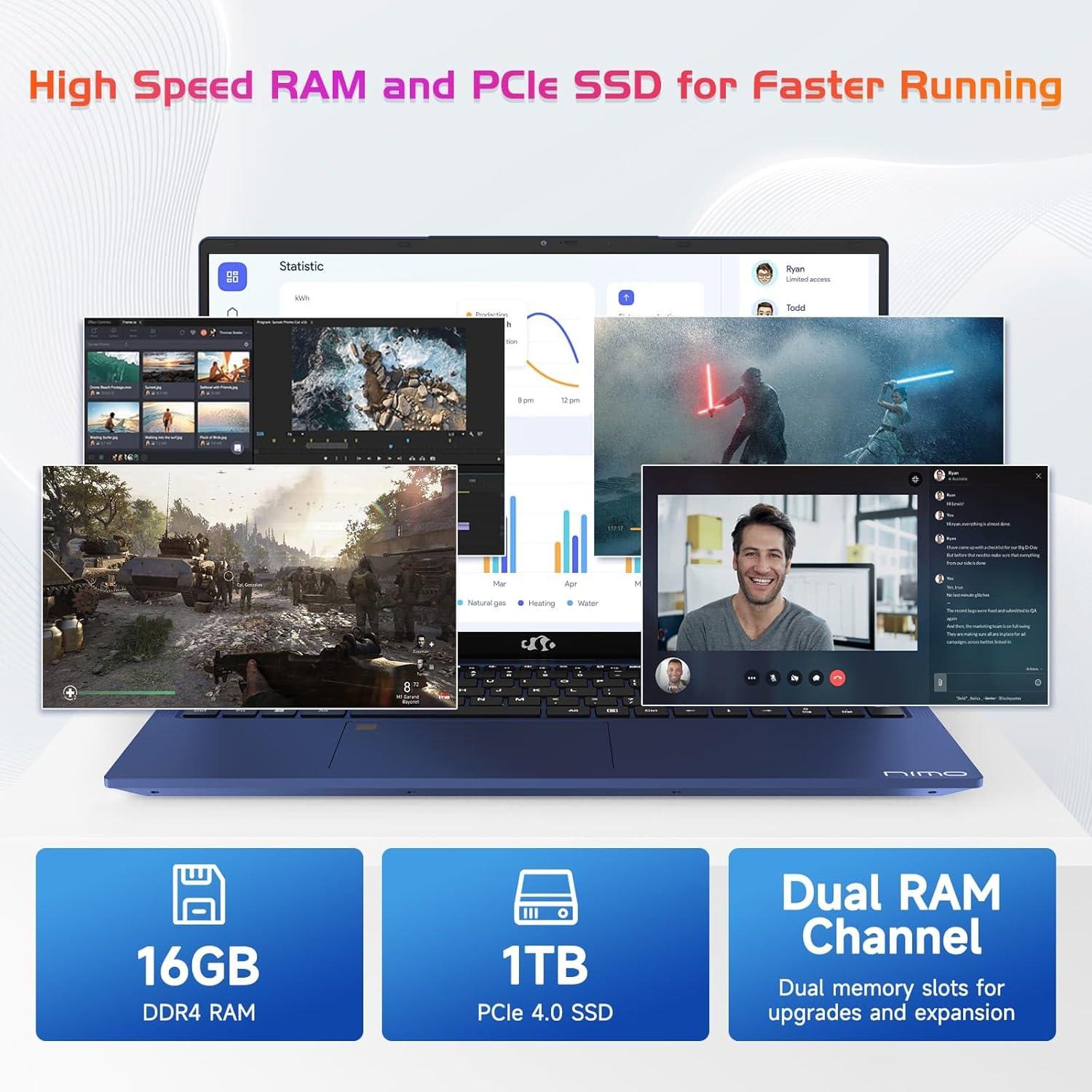 imageNIMO 173quot IPS FHDLaptop Intel 6 Cores I31215U 16GB RAM 1TB SSD Beat R5 7520U Up to 44GHz StudentComputer with 65W Type C Backlit Keyboard Fingerprint for Home and BusinessBlue