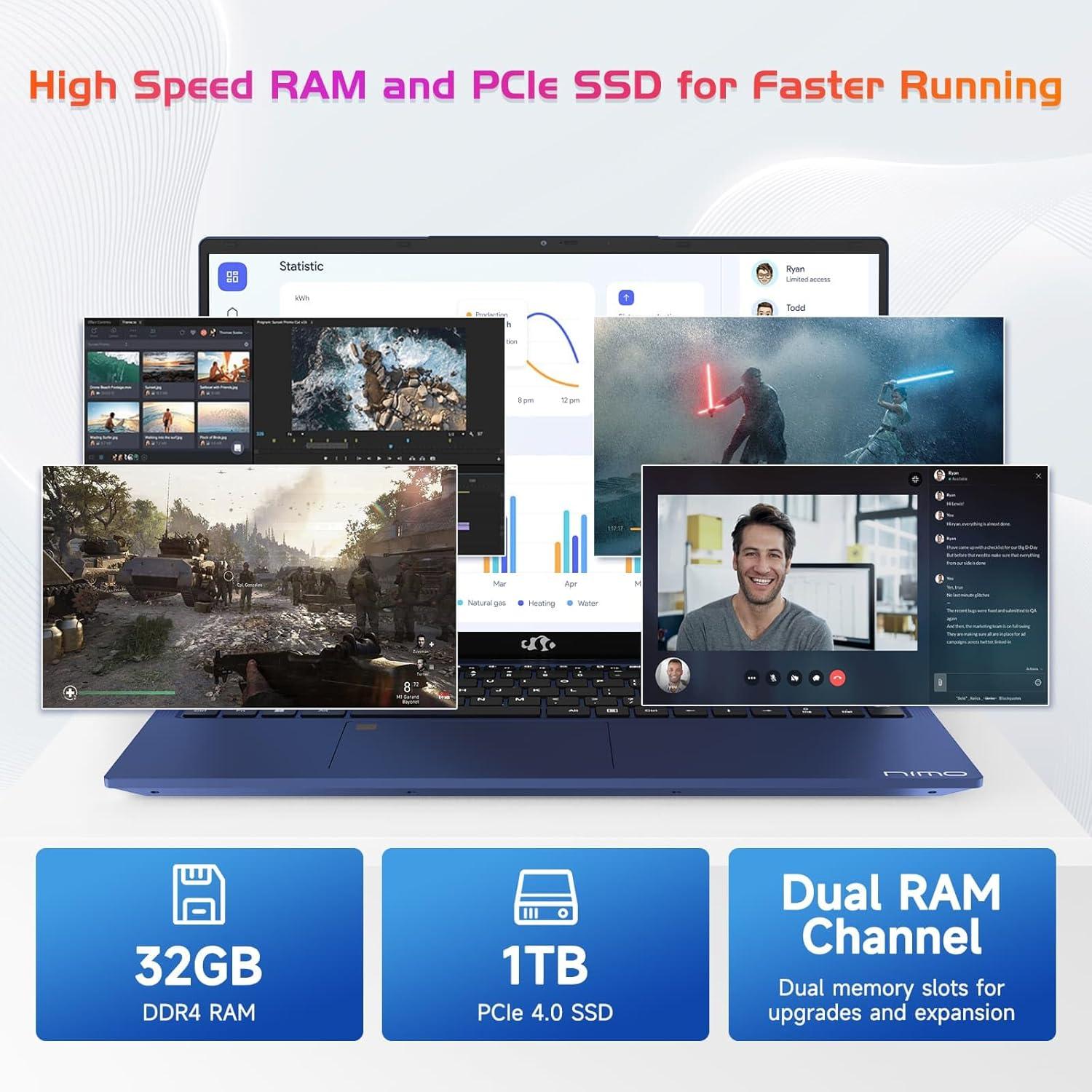 imageNIMO 173quot IPS FHDLaptop Intel 6 Cores I31215U 16GB RAM 1TB SSD Beat R5 7520U Up to 44GHz StudentComputer with 65W Type C Backlit Keyboard Fingerprint for Home and BusinessBlue