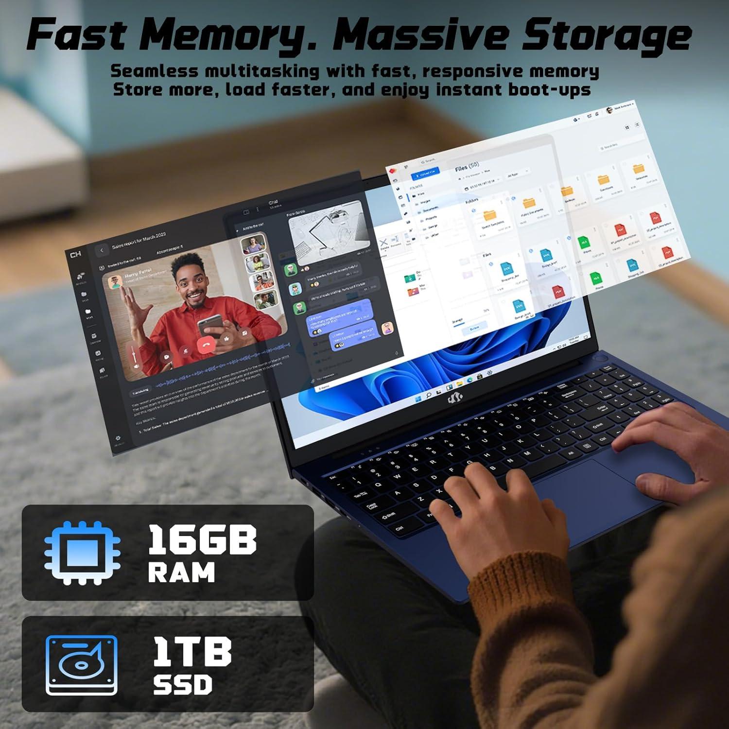 imageNIMO 173quot IPS FHDStudentLaptop 16GB RAM 1TB SSD Intel Pentium 4 Cores N100Beat i31115G4 Up to 34GHz Computer with 65W TypeC 2 Years Warranty Fingerprint Backlit Keyboard WiFi 6 BT52Blue