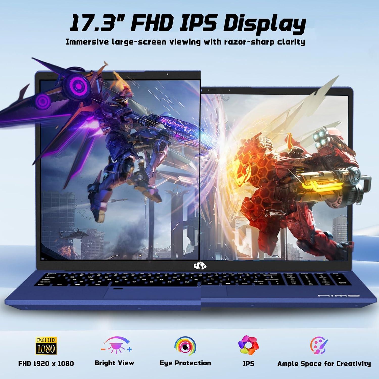 imageNIMO 173quot IPS FHDStudentLaptop 16GB RAM 1TB SSD Intel Pentium 4 Cores N100Beat i31115G4 Up to 34GHz Computer with 65W TypeC 2 Years Warranty Fingerprint Backlit Keyboard WiFi 6 BT52Blue