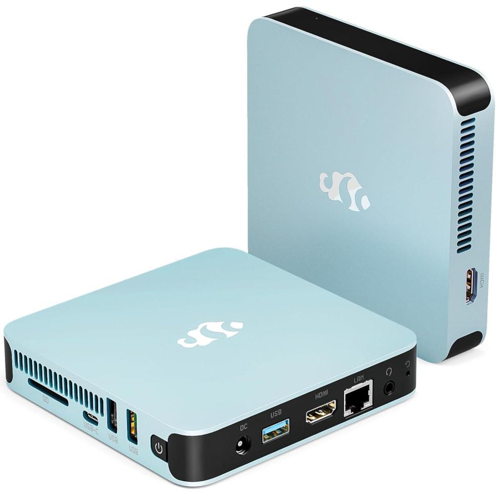 imageMini PC Desktop Desktop PC Pentium 12th Gen N100 Up to 34GHz 16GB RAM 512GB PCIe SSD 4K Triple Display USB32 TypeC WiFi6 BT52 VESA Compact and Light for Home Office EducationLight Blue