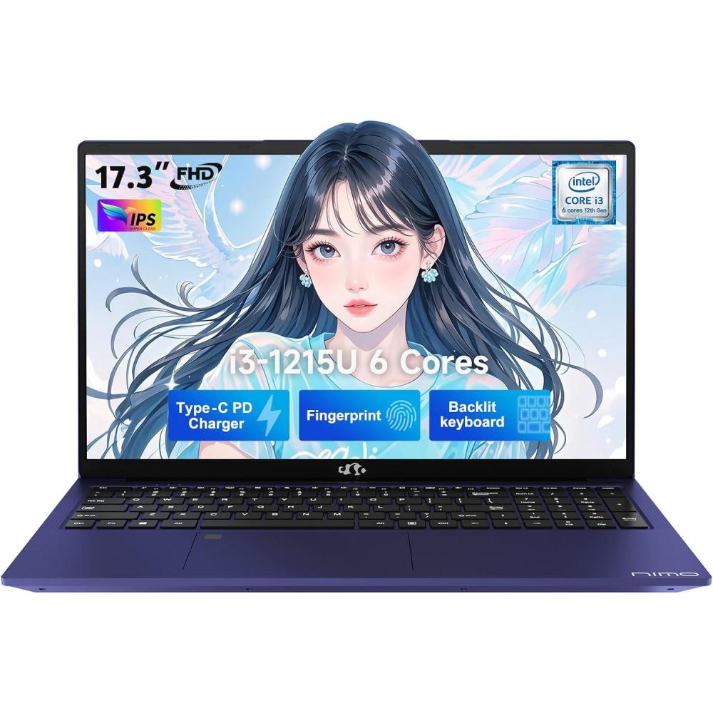 imageNIMO 173quot IPS FHDLaptop Intel 6 Cores I31215U 16GB RAM 1TB SSD Beat R5 7520U Up to 44GHz StudentComputer with 65W Type C Backlit Keyboard Fingerprint for Home and BusinessBlue