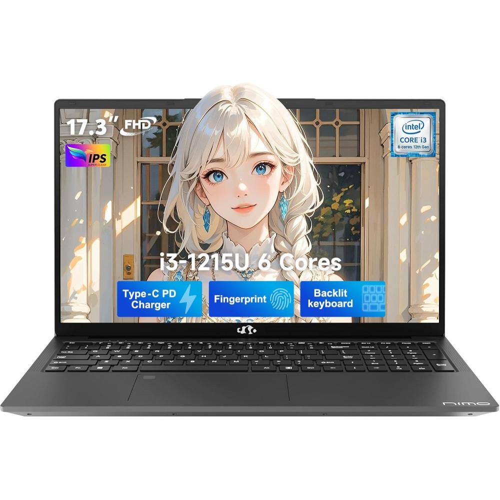 imageNIMO 173quot IPS FHDLaptop Intel 6 Cores I31215U 16GB RAM 1TB SSD Beat R5 7520U Up to 44GHz StudentComputer with 65W Type C Backlit Keyboard Fingerprint for Home and BusinessGray