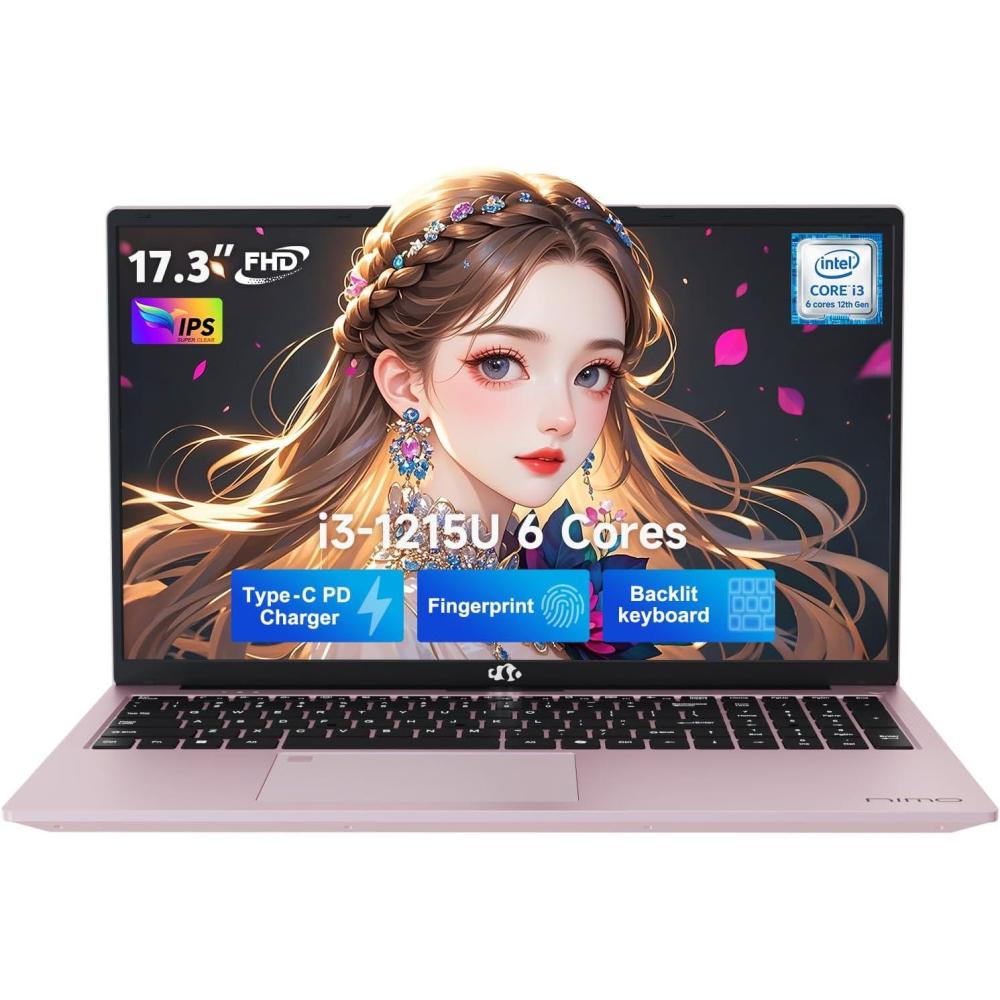 imageNIMO 173quot IPS FHDLaptop Intel 6 Cores I31215U 16GB RAM 1TB SSD Beat R5 7520U Up to 44GHz StudentComputer with 65W Type C Backlit Keyboard Fingerprint for Home and BusinessRose Gold