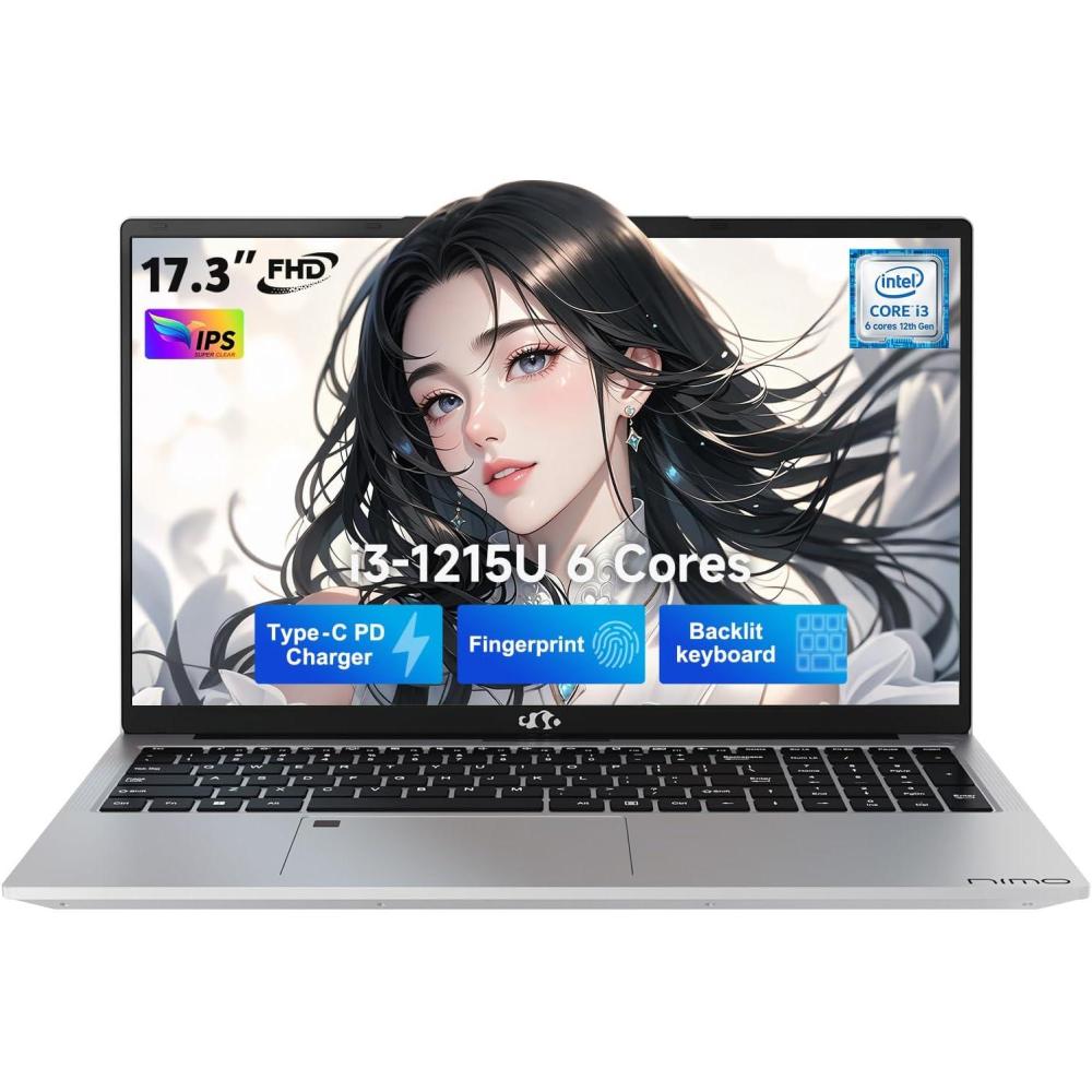 imageNIMO 173quot IPS FHDLaptop Intel 6 Cores I31215U 16GB RAM 1TB SSD Beat R5 7520U Up to 44GHz StudentComputer with 65W Type C Backlit Keyboard Fingerprint for Home and BusinessSilver
