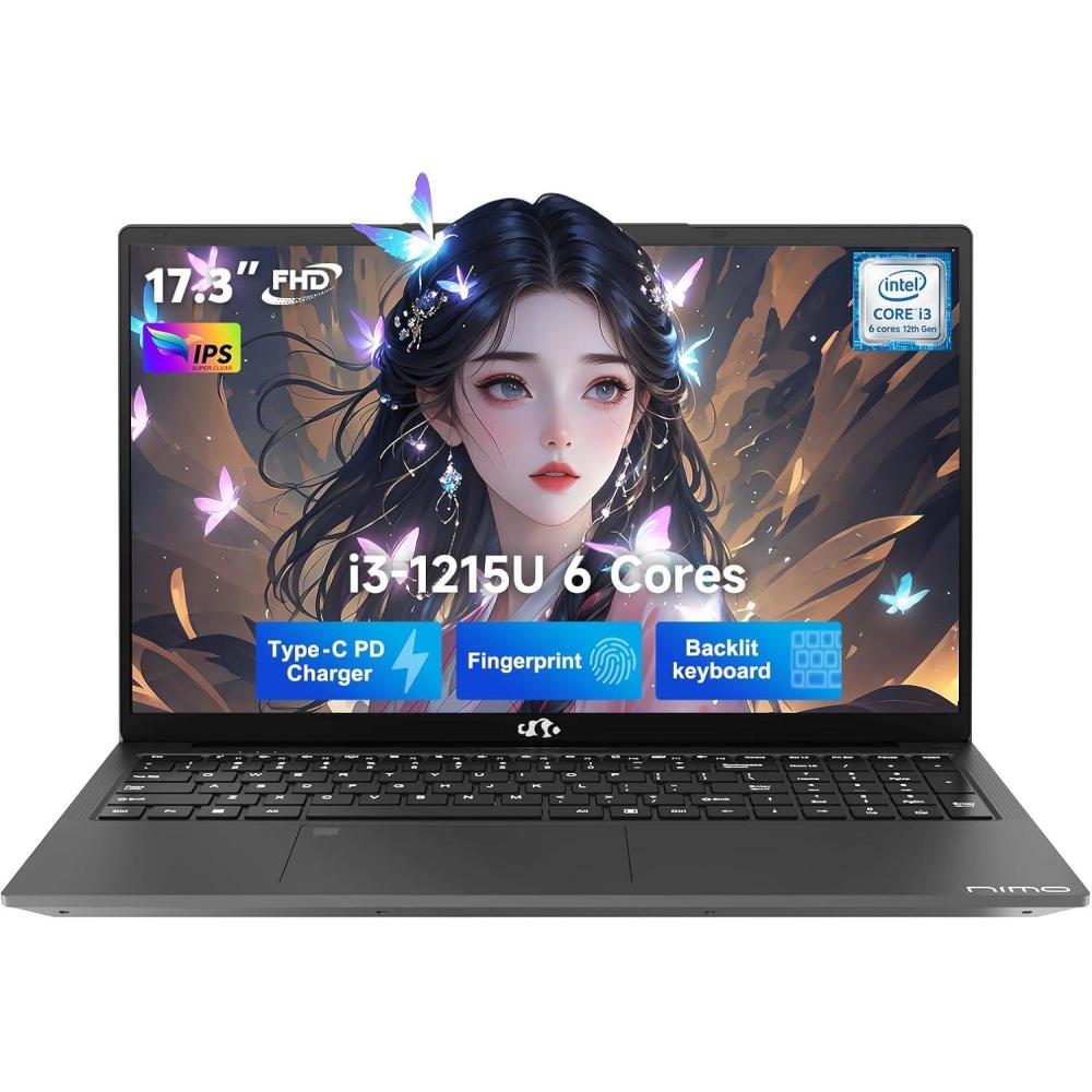 imageNIMO 173quot IPS FHDStudentLaptop Intel 6 Cores i31215U 16GB RAM 1TB SSD Beat 5 7520U Up to 44GHz Computer with 65WType C Fingerprint Backlit Keyboard WiFi 6 BT52 for Home and BusinessGray