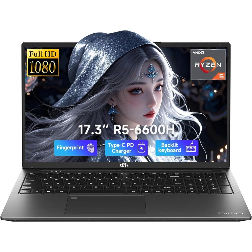 imageNIMO 173quot IPS FHDGamingLaptop AMD Ryzen 5 6600H 6 Cores 32GB DDR5 RAM 1TB SSD Beat i71165G7 Up to 45GHz Radeon 660M GPUComputer with 100W TypeC Backlit Keyboard Fingerprint Win 11Gray