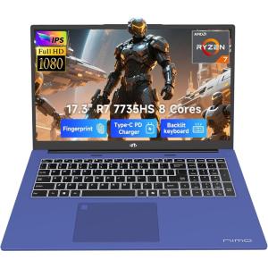 imageNIMO 173quot GamingLaptop AMD R7 7735HS 8C16T Beats i712650H 16GB DDR5 RAM 512GB SSD Computer with Radeon 680M 100W TypeC WiFi 6E 75Wh Battery Fingerprint Backlit Keyboard for BusinessBlue