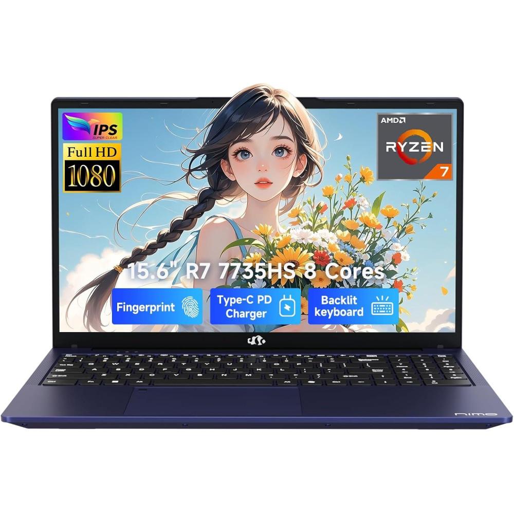imageNIMO 156quot IPS FHDGamingLaptop AMD 8 Cores Ryzen 7 7735HS 16GB DDR5 RAM 1TB SSD Beats i712650H Computer with Radeon 680M 100W TypeC Backlit Keyboard Fingerprint for Gaming BusinessBlue
