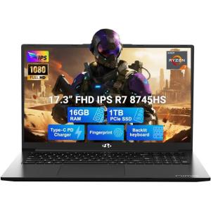imageNIMO 173quot LightGamingLaptop 8 Cores AMD Ryzen 7 8745HS 32GB DDR5 RAM 1TB SSD Beat R9 6900HX up to 49GHz Radeon 780M Graphics IPS FHD Computer with 100W TypeC Fingerprint Backlit KeyboardBlack