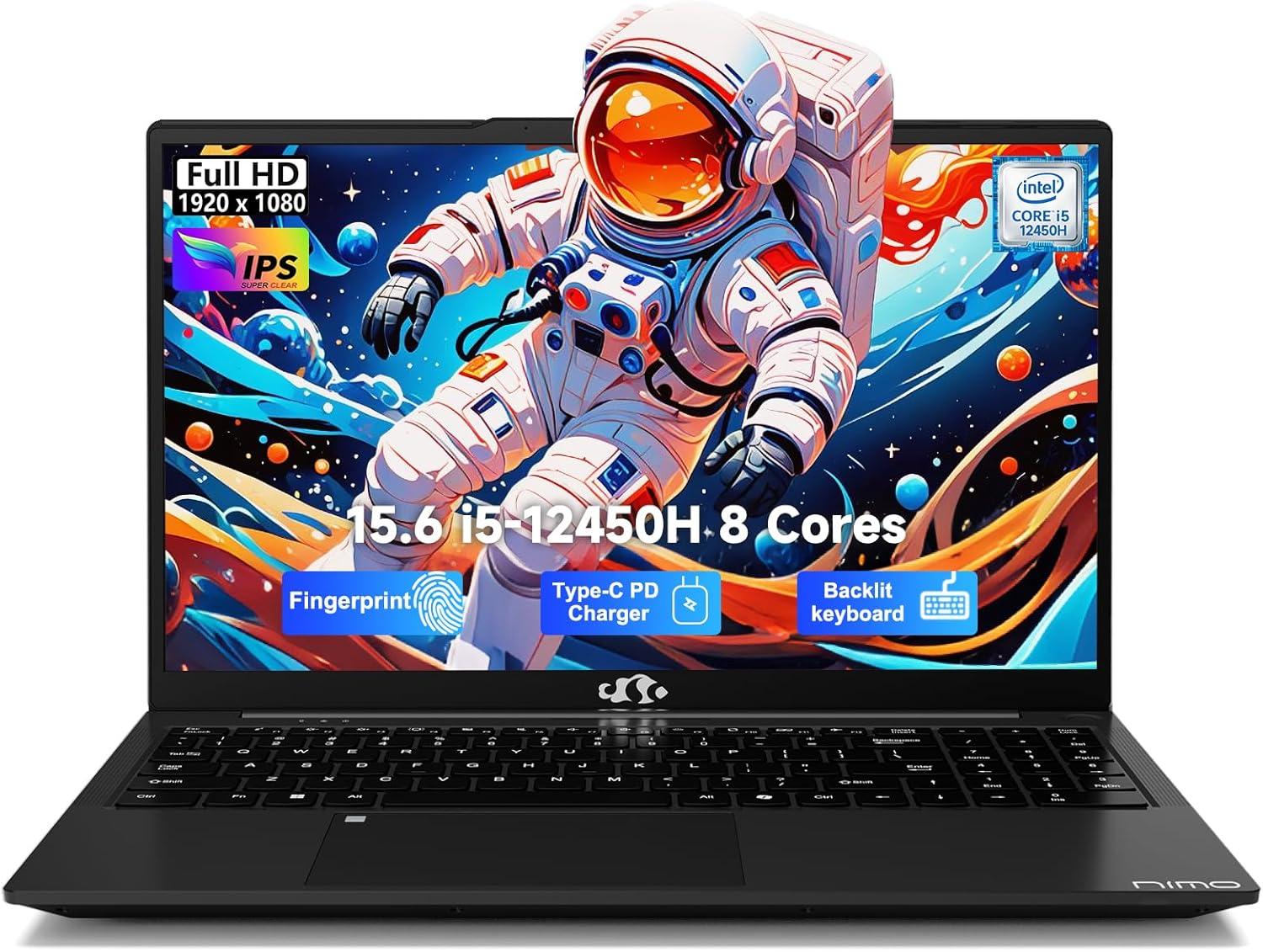 imageNIMO 156quot FHD lPSBusinessLaptop Intel i512450H 8 Cores 8GB RAM 256GB SSD Beat i711800H Up to 44 GHz Student Computer with 100W TypeC Fingerprint Backlit Keyboard WiFi6 Numpad RedDale Black