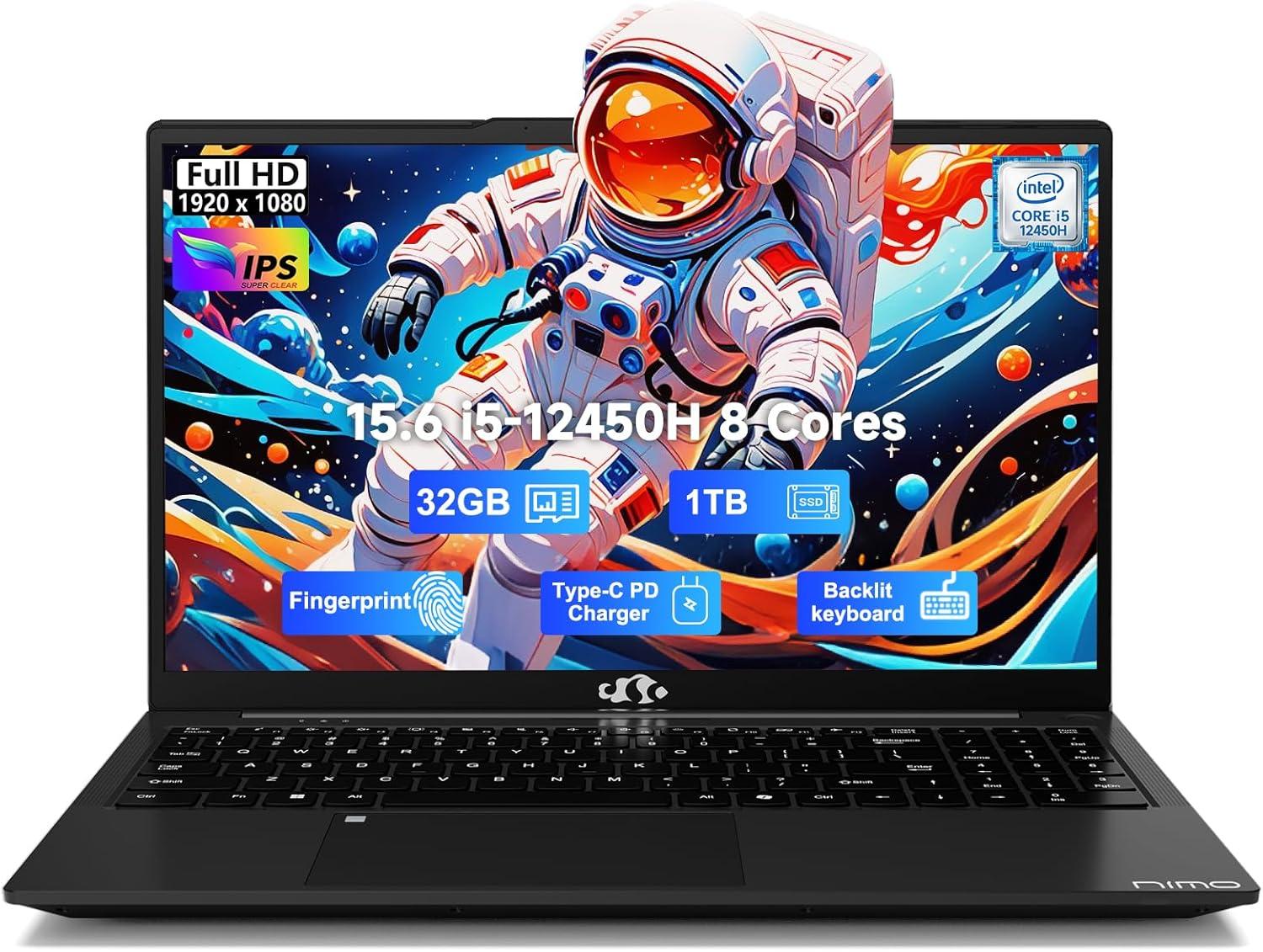 imageNIMO 156quot FHD lPSBusinessLaptop Intel i512450H 8 Cores 8GB RAM 256GB SSD Beat i711800H Up to 44 GHz Student Computer with 100W TypeC Fingerprint Backlit Keyboard WiFi6 Numpad RedDale Black