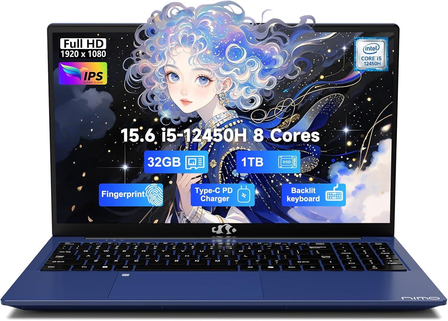 imageNIMO 156quot FHD lPSBusinessLaptop Intel i512450H 8 Cores 8GB RAM 256GB SSD Beat i711800H Up to 44 GHz Student Computer with 100W TypeC Fingerprint Backlit Keyboard WiFi6 Numpad RedRoyal Blue