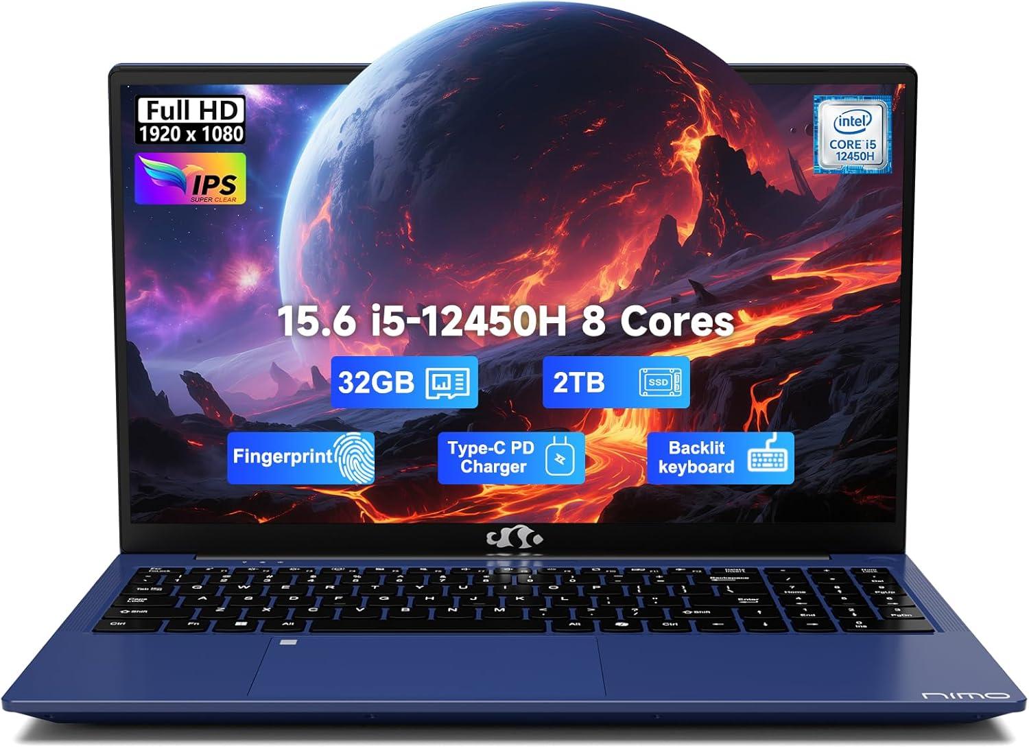 imageNIMO 156quot FHD lPSBusinessLaptop Intel i512450H 8 Cores 8GB RAM 256GB SSD Beat i711800H Up to 44 GHz Student Computer with 100W TypeC Fingerprint Backlit Keyboard WiFi6 Numpad RedRoyal Blue