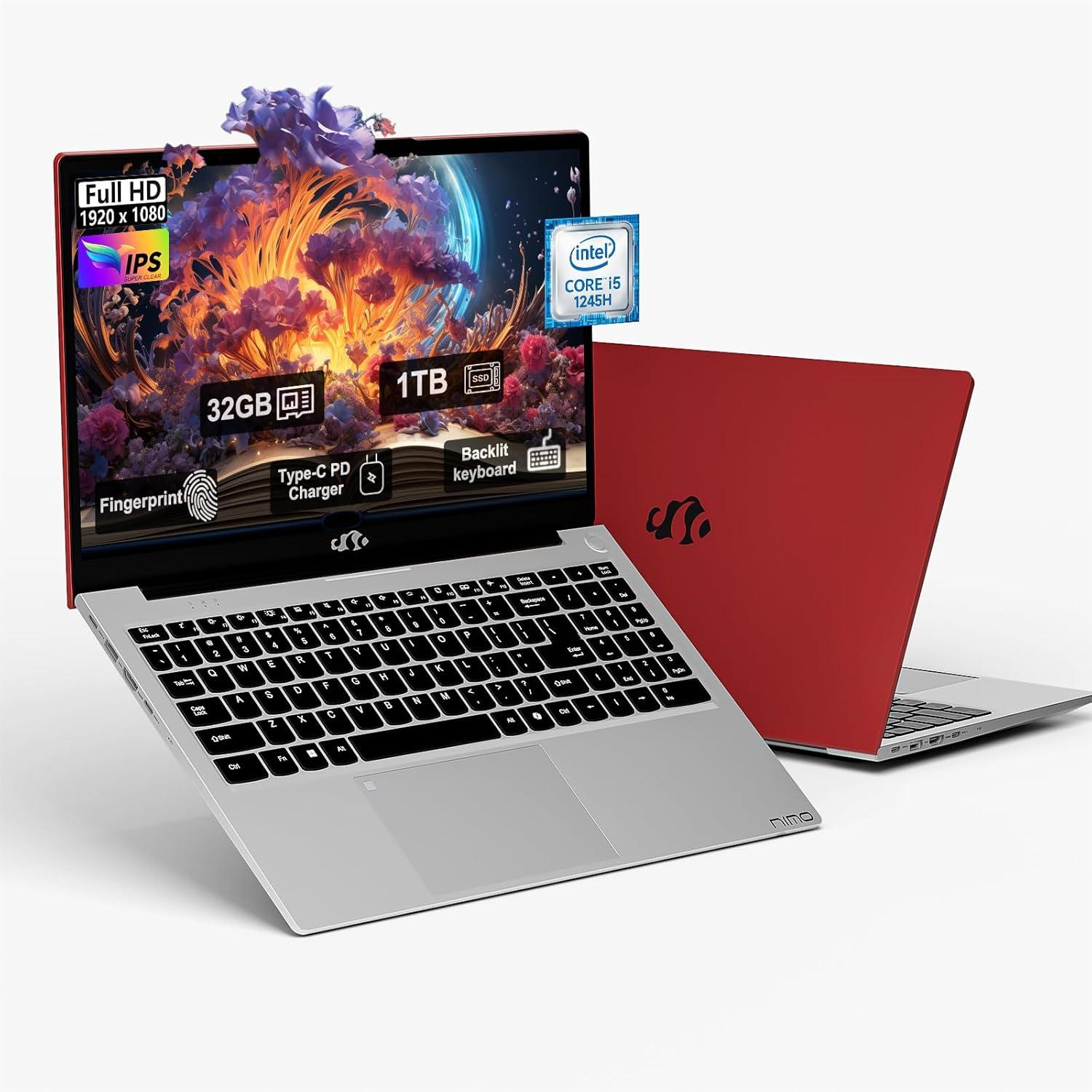 imageNIMO 156quot FHD lPSBusinessLaptop Intel i512450H 8 Cores 8GB RAM 256GB SSD Beat i711800H Up to 44 GHz Student Computer with 100W TypeC Fingerprint Backlit Keyboard WiFi6 Numpad RedScarlet Red