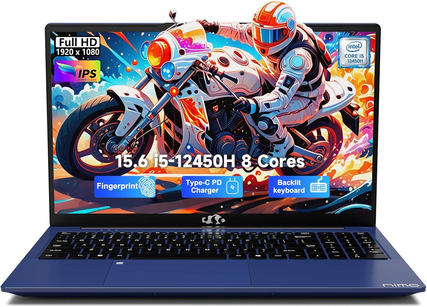 imageNIMO 156quot FHD lPSBusinessLaptop Intel i512450H 8 Cores 8GB RAM 256GB SSD Beat i711800H Up to 44 GHz Student Computer with 100W TypeC Fingerprint Backlit Keyboard WiFi6 Numpad RedRoyal Blue