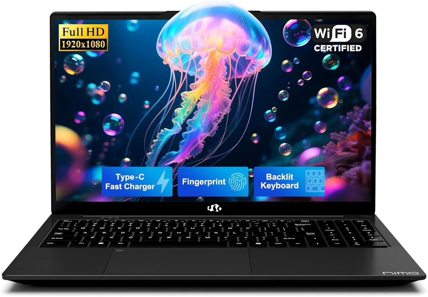 imageNIMO 156quot IPS FHDStudentLaptop 16GB RAM 512GB SSD Intel N150Beat to i310110U 4 Cores Up to 36GHz Computer with 2 Years Warranty 65W TypeC Fingerprint Backlit Keyboard WiFi 6 BT52Black