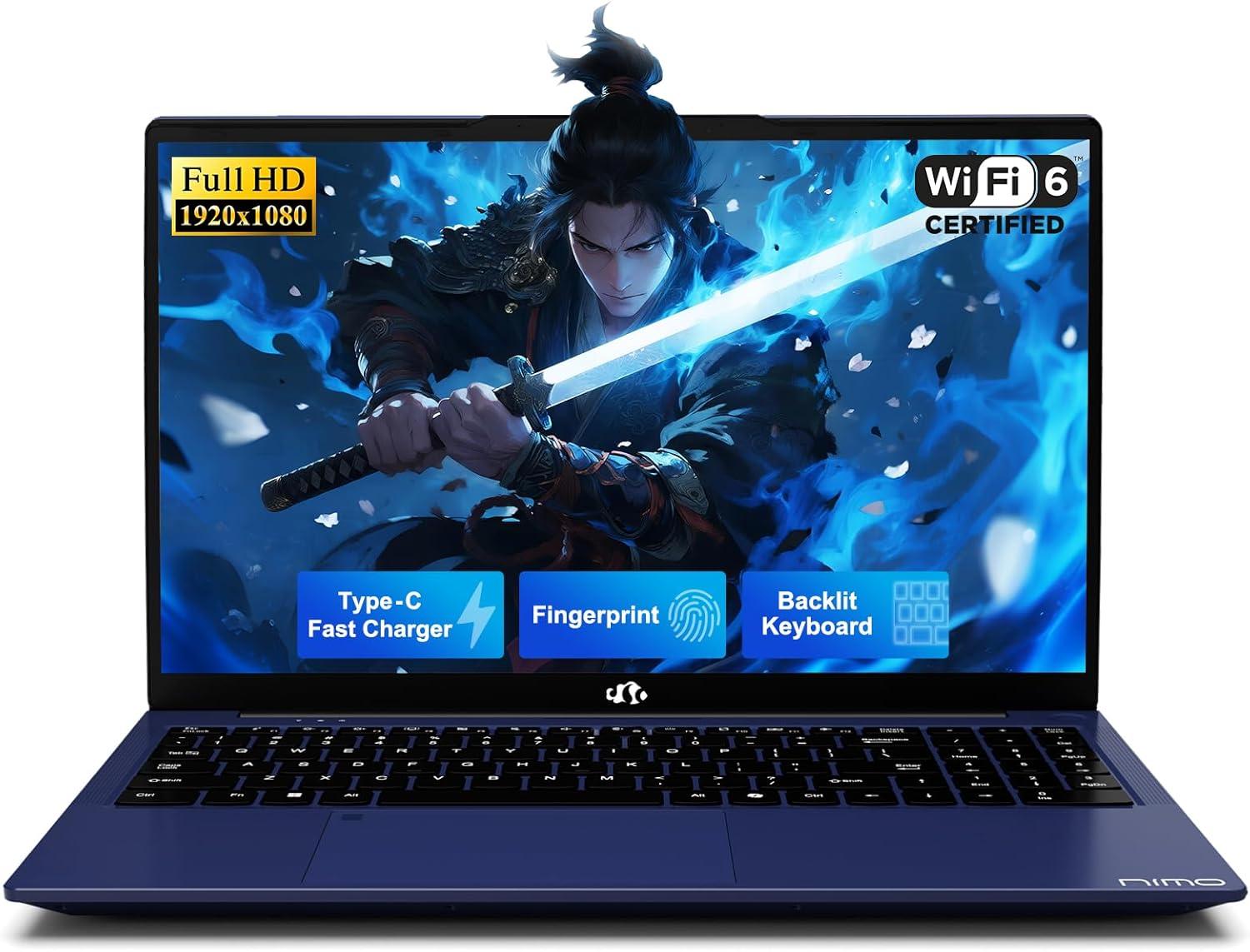 imageNIMO 156quot IPS FHDStudentLaptop 16GB RAM 512GB SSD Intel N150Beat to i310110U 4 Cores Up to 36GHz Computer with 2 Years Warranty 65W TypeC Fingerprint Backlit Keyboard WiFi 6 BT52Blue
