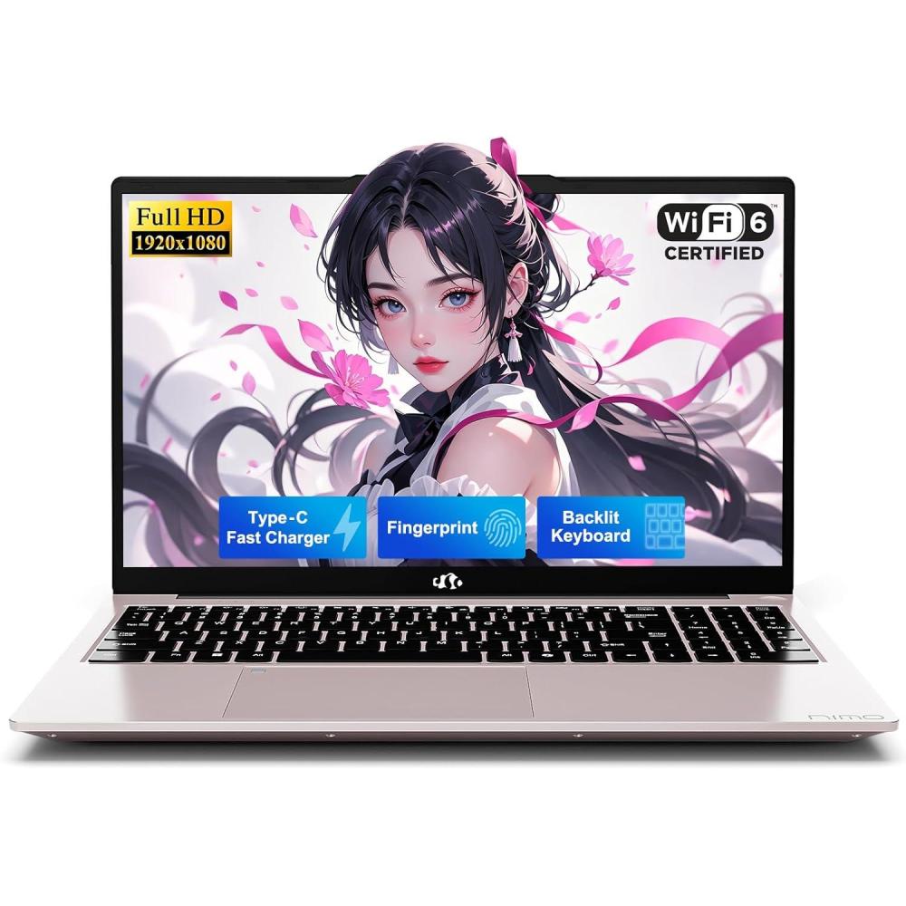 imageNIMO 156quot IPS FHDStudentLaptop 16GB RAM 512GB SSD Intel N150Beat to i310110U 4 Cores Up to 36GHz Computer with 2 Years Warranty 65W TypeC Fingerprint Backlit Keyboard WiFi 6 BT52Rose Gold