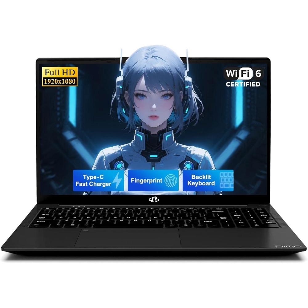 imageNIMO 156quot IPS FHDStudentLaptop 16GB RAM 512GB SSD Intel N150Beat to i310110U 4 Cores Up to 36GHz Computer with 2 Years Warranty 65W TypeC Fingerprint Backlit Keyboard WiFi 6 BT52Black