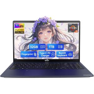 imageNIMO 156quot IPS FHDGamingLaptopAMD Ryzen 5 6600H 6 Cores 32GB DDR5 RAM 1TB SSD Beat i71165G7 Up to 45GHz AMD Radeon 660M GPUComputer with 100W TypeC Charger Backlit Keyboard Win 11Blue