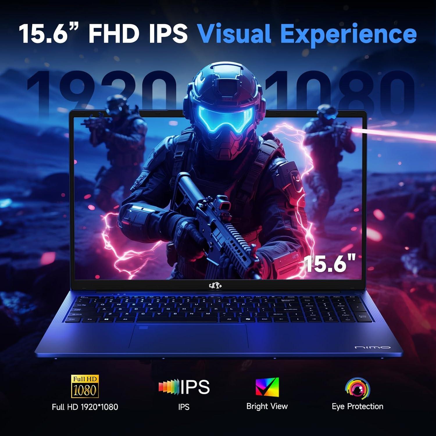 imageNIMO 156quot IPS FHDGamingLaptop AMD 8 Cores Ryzen 7 7735HS 16GB DDR5 RAM 1TB SSD Beats i712650H Computer with Radeon 680M 100W TypeC Charger Backlit Keyboard Fingerprint for Gaming BusinessBlue