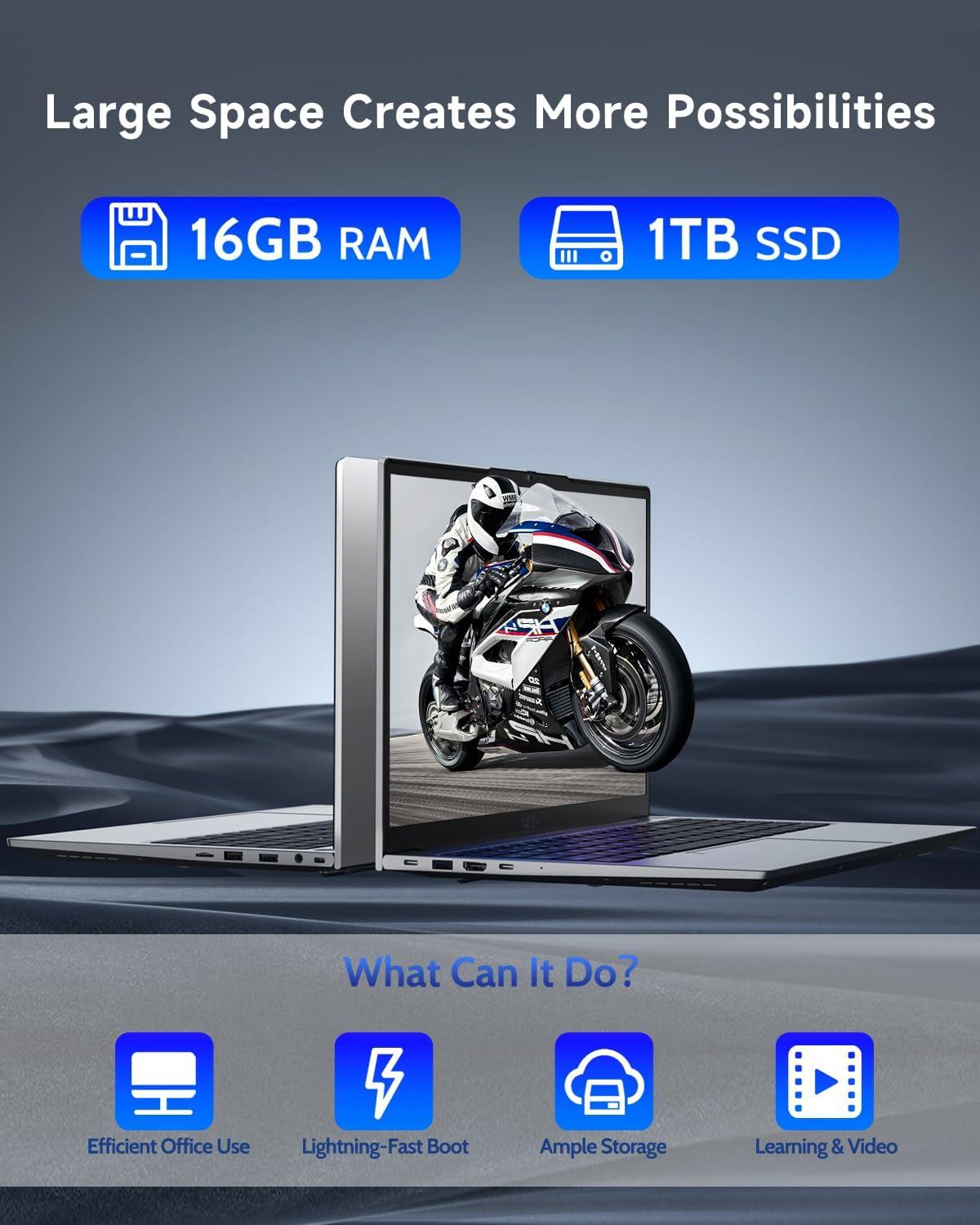 imageNIMO 156quot IPS FHDLaptop Intel Pentium Quad Core N100 16GB RAM 512GB SSD Beat i31115G4 Up to 34GHz Computer with Backlit Keyboard Fingerprint TypeC Charger WiFi 6 BT52 for Student and HomeNatural Silver