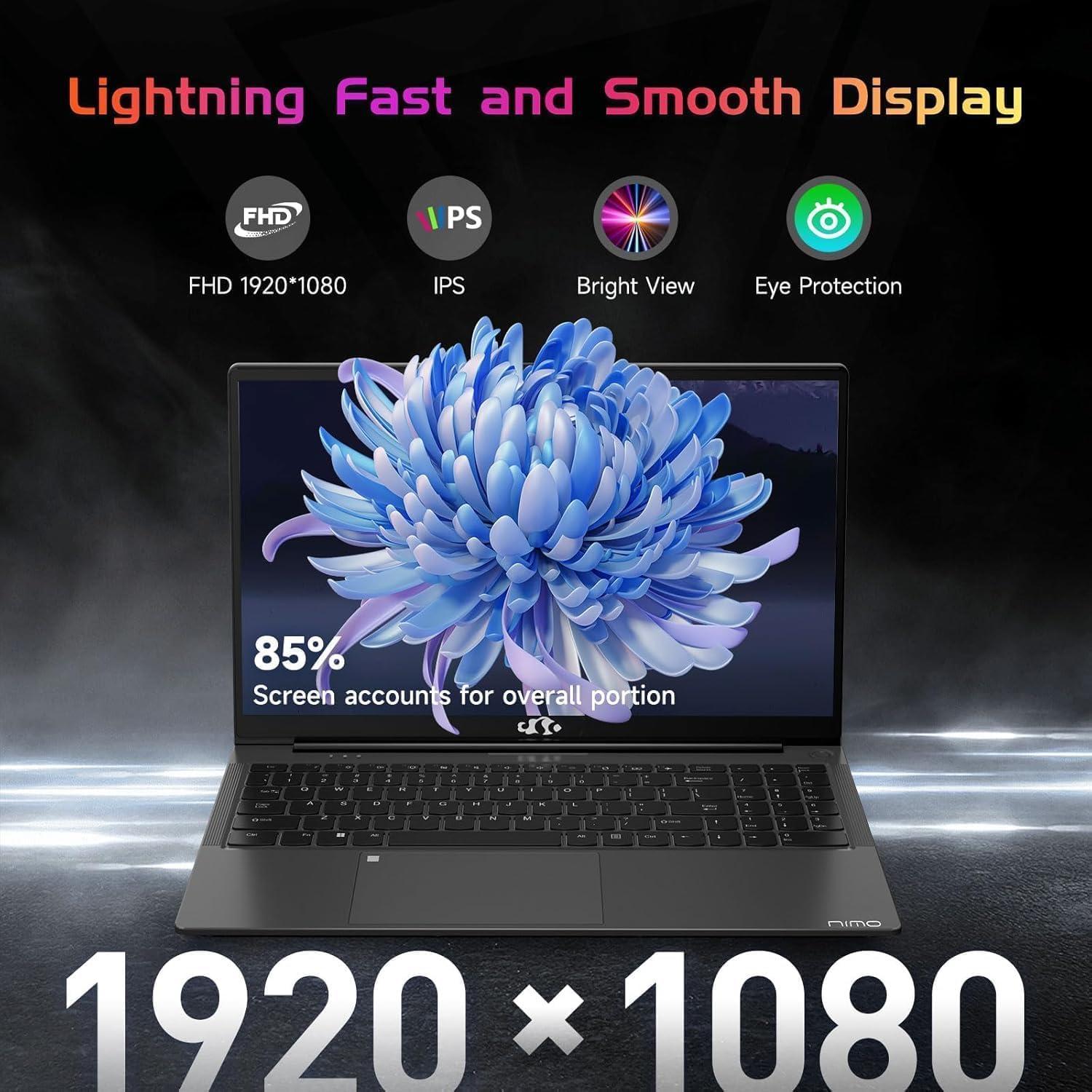 imageNIMO 156quot IPS FHDLaptop Intel Pentium Quad Core N100 16GB RAM 512GB SSD Beat i31115G4 Up to 34GHz Computer with Backlit Keyboard Fingerprint TypeC Charger WiFi 6 BT52 for Student and HomeSpace Gray