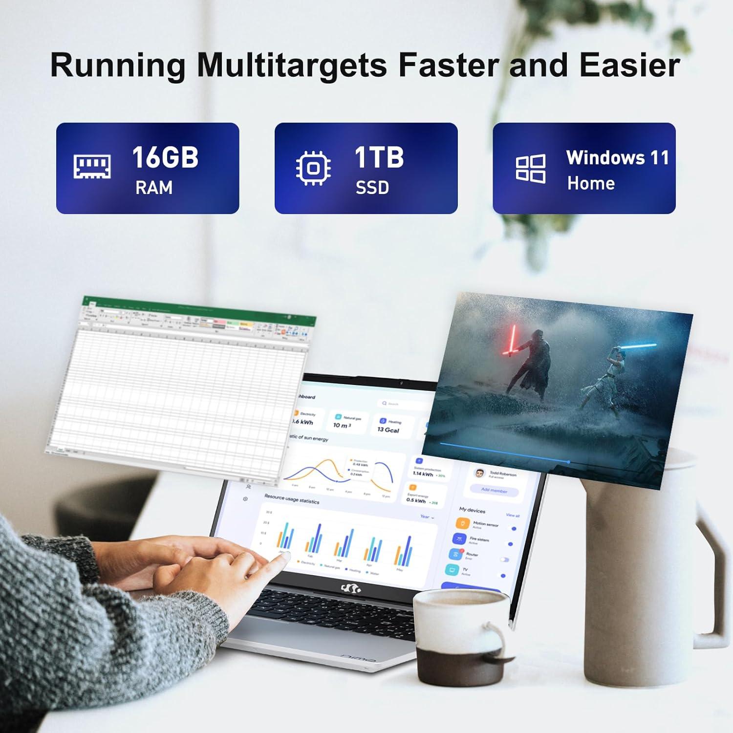 imageNIMO 156quot IPS FHDLaptop Intel Pentium Quad Core N100 16GB RAM 512GB SSD Beat i31115G4 Up to 34GHz Computer with Backlit Keyboard Fingerprint TypeC Charger WiFi 6 BT52 for Student and HomeDale Blue