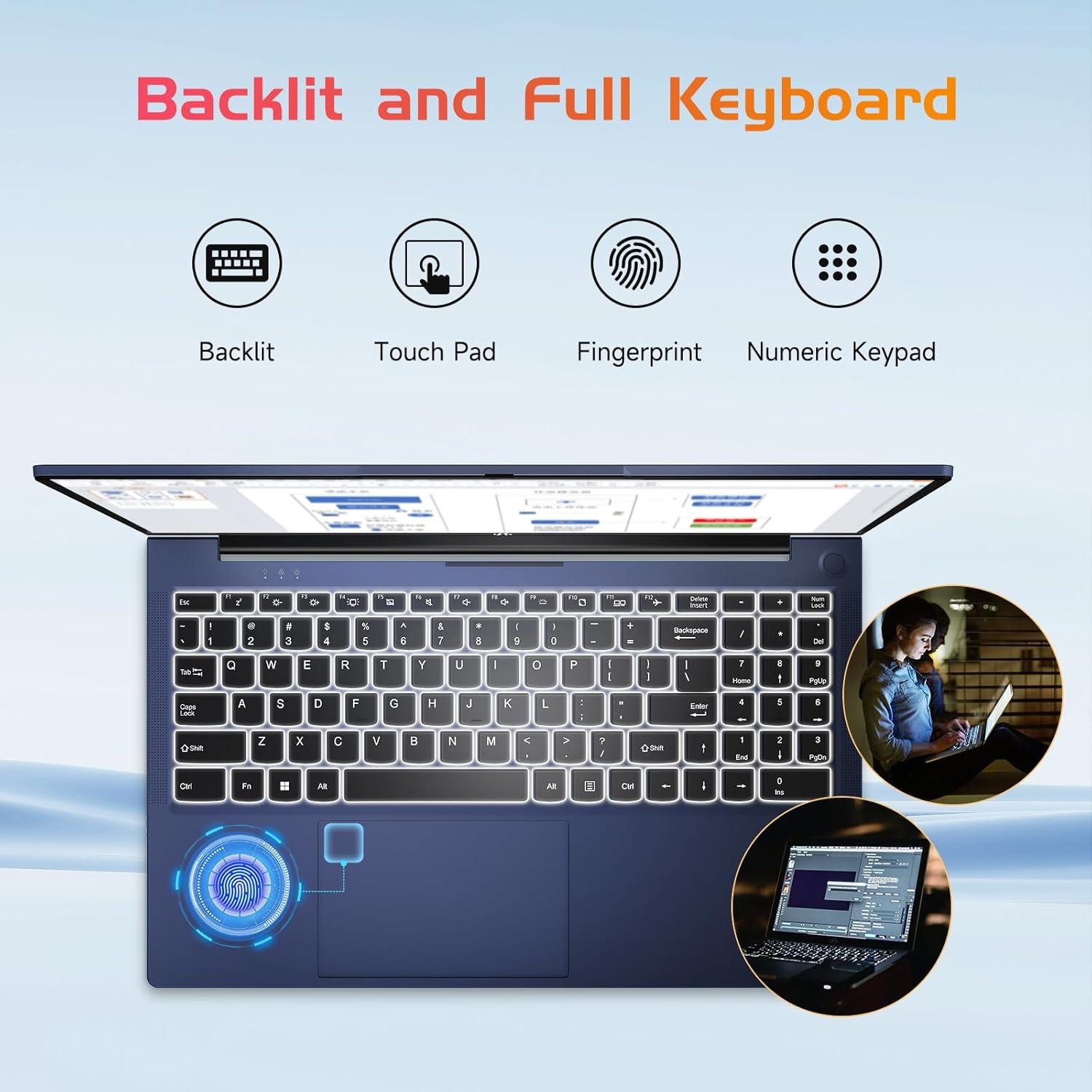 imageNIMO 156quot IPS FHDLaptop Intel Pentium Quad Core N100 16GB RAM 512GB SSD Beat i31115G4 Up to 34GHz Computer with Backlit Keyboard Fingerprint TypeC Charger WiFi 6 BT52 for Student and HomeDale Blue