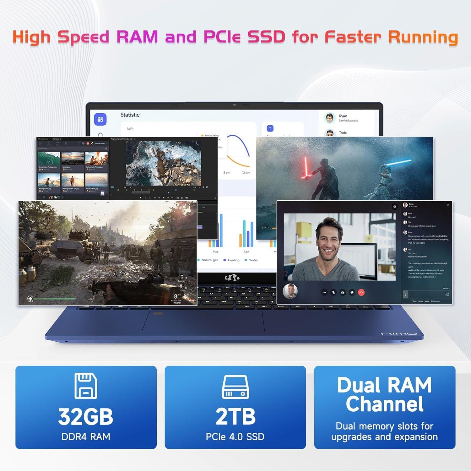 imageNIMO 173quot IPS FHDStudentLaptop Intel 6 Core I31215U 16GB RAM 512GB SSD Beat R5 7520U Up to 44GHz Computer with 65W Type C Backlit Keyboard Fingerprint WiFi 6 for Home and BusinessBlue