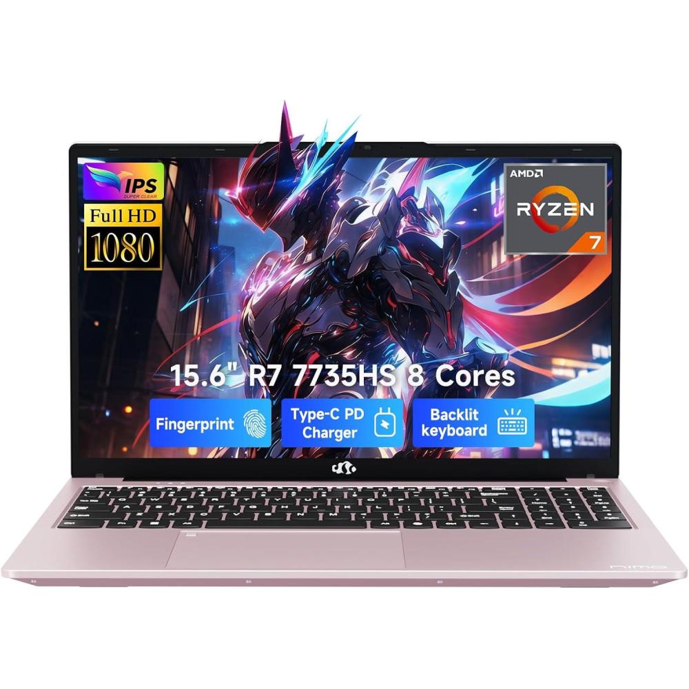 imageNIMO 156quot IPS FHDGamingLaptop AMD 8 Cores Ryzen 7 7735HS 16GB DDR5 RAM 1TB SSD Beats i712650H Computer with Radeon 680M 100W TypeC Charger Backlit Keyboard Fingerprint for Gaming BusinessRose Gold