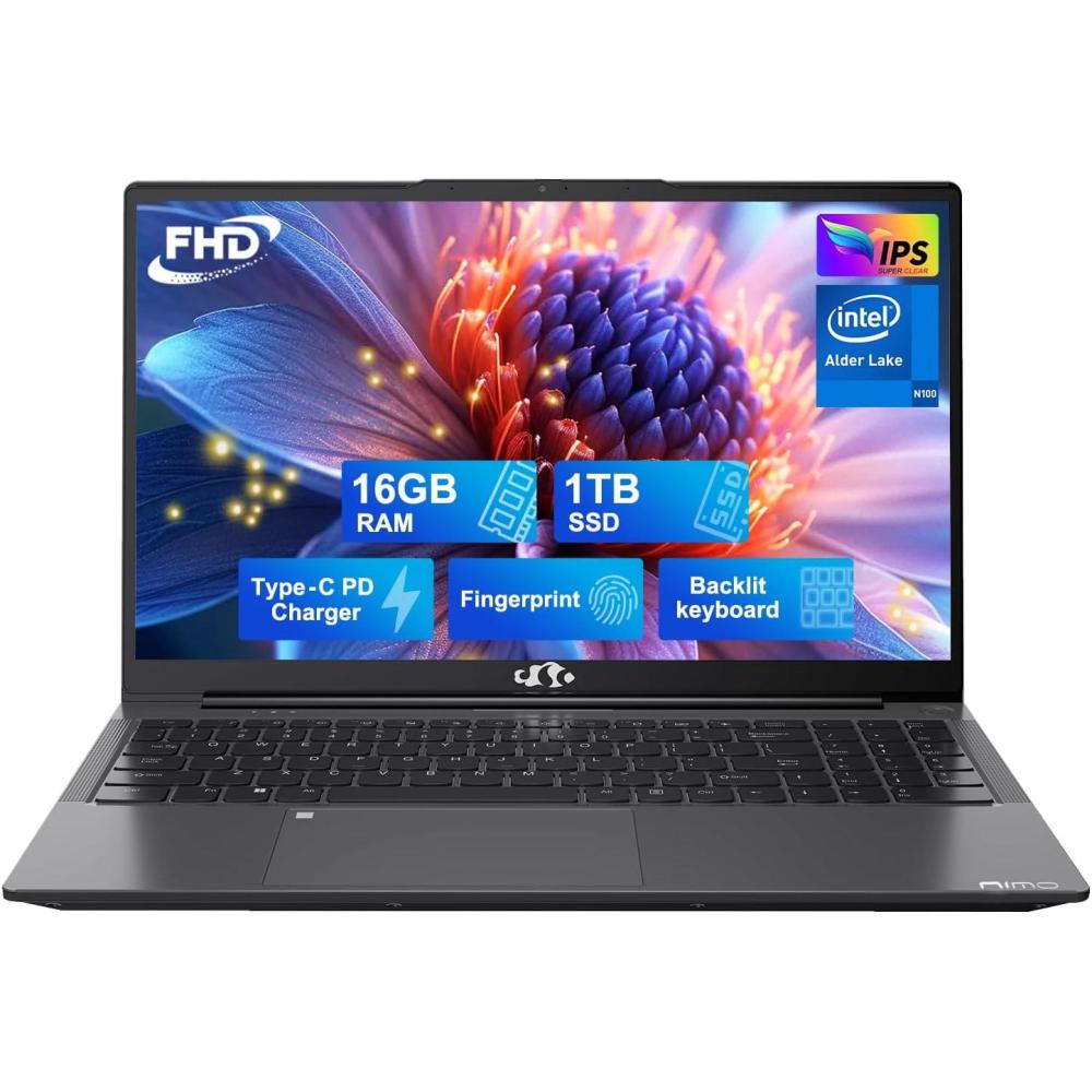 imageNIMO 156quot IPS FHDLaptop Intel Pentium Quad Core N100 16GB RAM 512GB SSD Beat i31115G4 Up to 34GHz Computer with Backlit Keyboard Fingerprint TypeC Charger WiFi 6 BT52 for Student and HomeSpace Gray