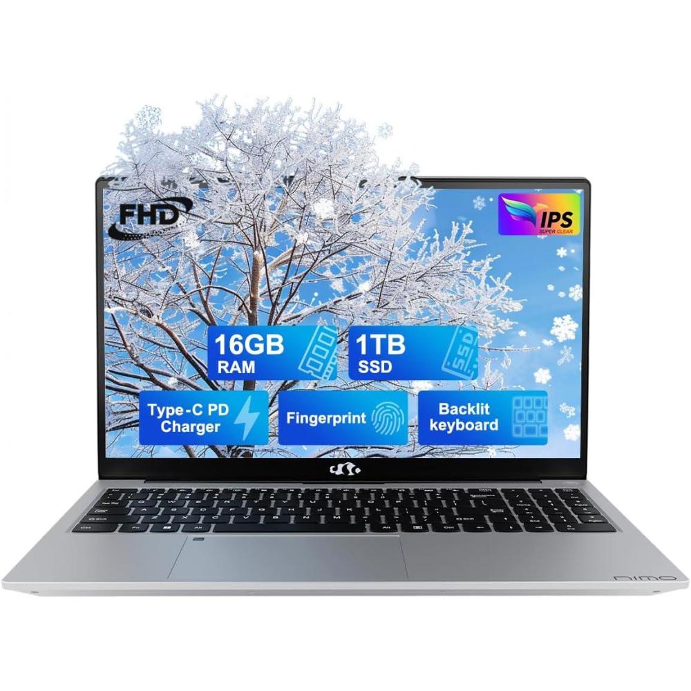 imageNIMO 156quot IPS FHDLaptop Intel Pentium Quad Core N100 16GB RAM 512GB SSD Beat i31115G4 Up to 34GHz Computer with Backlit Keyboard Fingerprint TypeC Charger WiFi 6 BT52 for Student and HomeNatural Silver