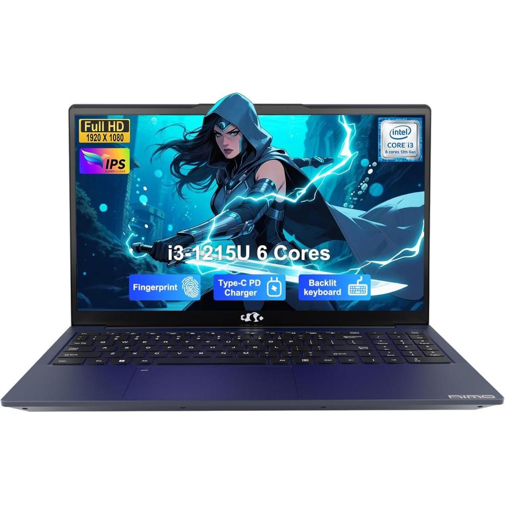 imageNIMO 156quot IPS FHDStudentLaptop Intel 6 Core I31215U 8GB RAM 512GB SSDBeats i51135G7 Up to 44GHz ComputerLaptop with 67w Type C Backlit KeyboardFingerprint for Home and BusinessBlue