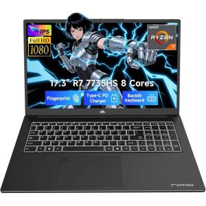 imageNIMO 173quot GamingLaptop AMD Ryzen 7 7735HS 8C16T Beats i712650H 16GB DDR5 RAM 1TB SSD Computer with Radeon 680M 100W TypeC Charger WiFi 6E 75Wh Battery Fingerprint Backlit KeyboardBlack