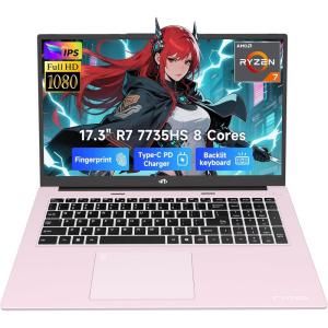 imageNIMO 173quot GamingLaptop AMD Ryzen 7 7735HS 8C16T Beats i712650H 16GB DDR5 RAM 1TB SSD Computer with Radeon 680M 100W TypeC Charger WiFi 6E 75Wh Battery Fingerprint Backlit KeyboardRose Gold