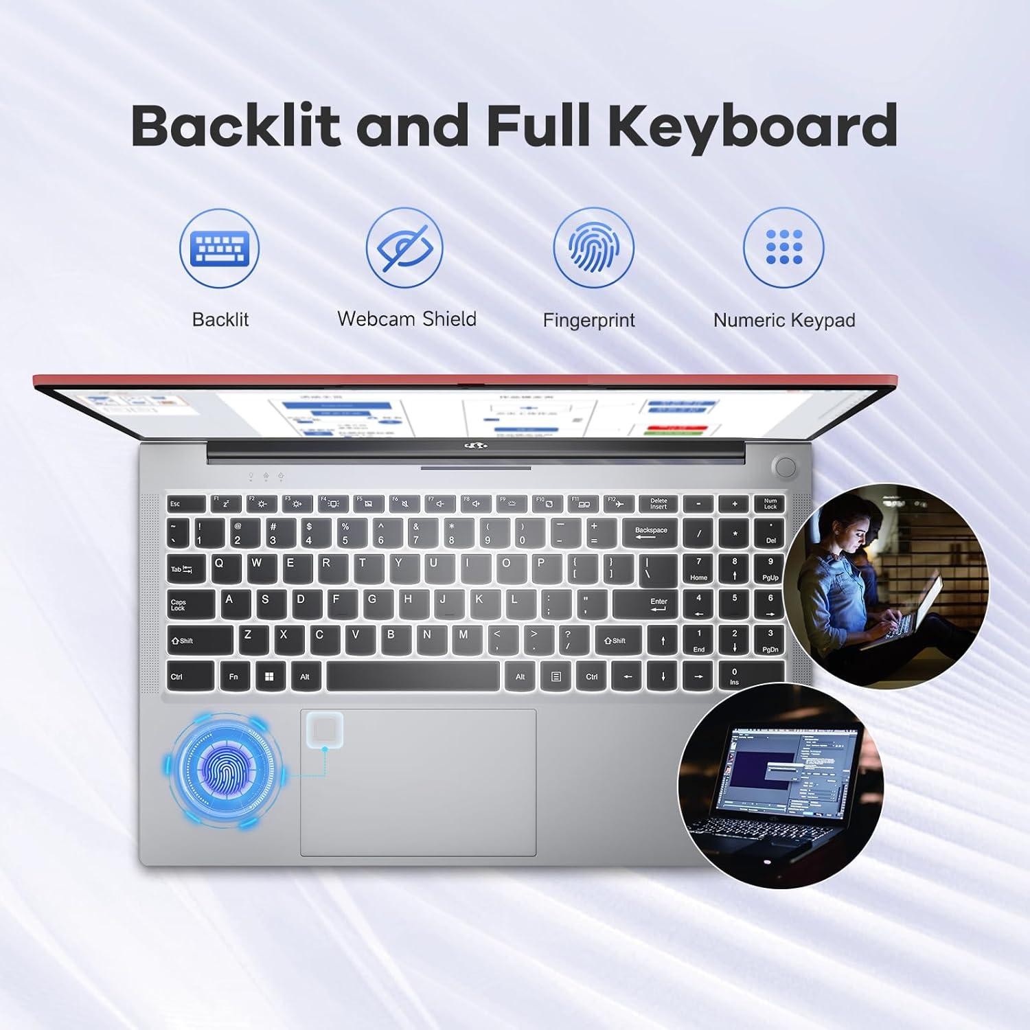 imageNIMO 156quot FHD lPSBusinessLaptop 8 Cores Intel i512450H 16GB RAM 512GB SSD Beat i711800H Up to 44 GHz Student Computer with 100W TypeC Charger Fingerprint Backlit Keyboard WiFi6 NumpadRed