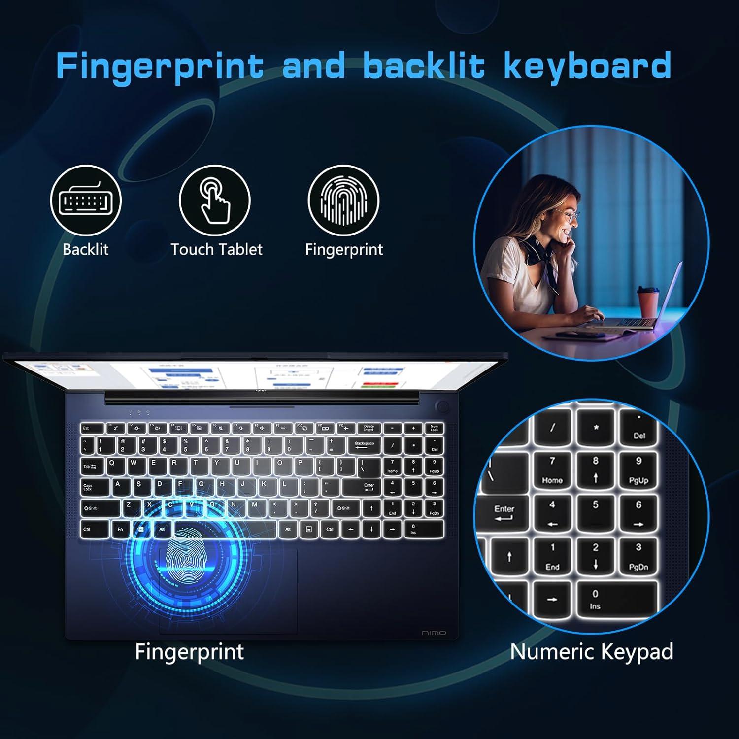 imageNIMO 156quot IPS FHDLaptopComputer Intel Pentium Quad Core N100 16GB RAM 512GB SSD Beat i31115G4 Up to 34GHz Backlit Keyboard Fingerprint TypeC WiFi 6 BT52 for Student and HomeDale Blue