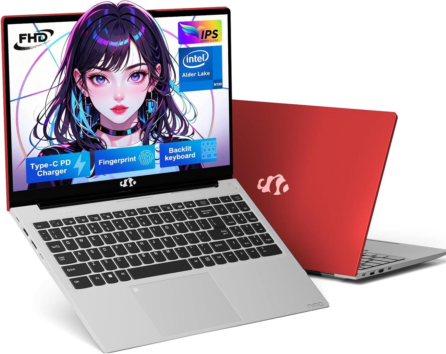 imageNIMO 156quot IPS FHDLaptopComputer Intel Pentium Quad Core N100 16GB RAM 512GB SSD Beat i31115G4 Up to 34GHz Backlit Keyboard Fingerprint TypeC WiFi 6 BT52 for Student and HomeScarlet Red