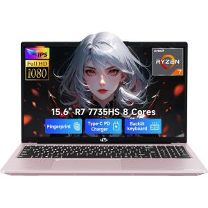 imageNIMO 156quot IPS FHD GamingLaptop AMD Ryzen 7 7735HS 32GB DDR5 RAM 1TB SSD 8C16T Up to 475GHz BusinessComputer with Radeon 680M Graphics 100W TypeC Backlit Keyboard FingerprintRose Gold