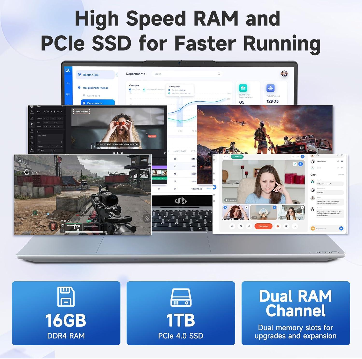 imageNIMO 156 FHD IPS StudentLaptopComputer  Intel Core i31215UBeat i51135G7 6 Cores Up to 44GHz 32GB RAM 1TB SSD 65W TypeC Charger 2 Years Warranty Fingerprint Backlit Keyboard WiFi 6Silvery