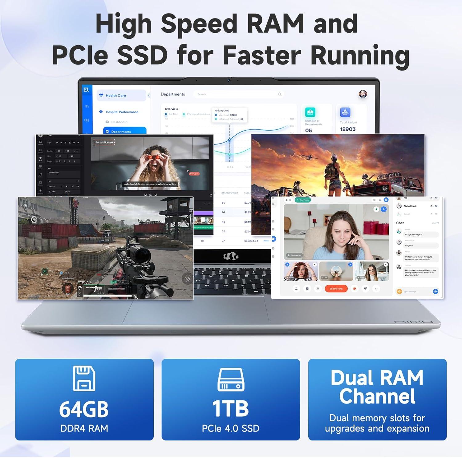 imageNIMO 156 FHD IPS StudentLaptopComputer  Intel Core i31215UBeat i51135G7 6 Cores Up to 44GHz 32GB RAM 1TB SSD 65W TypeC Charger 2 Years Warranty Fingerprint Backlit Keyboard WiFi 6Silvery