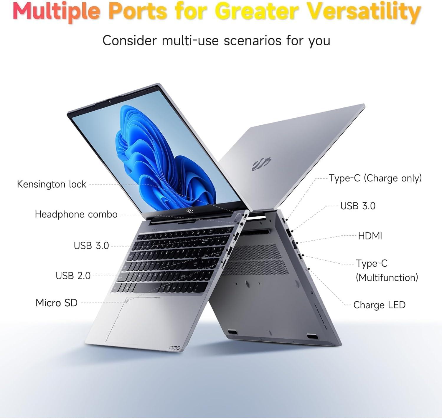 imageNIMO 156 FHD IPS StudentLaptopComputer  Intel Core i31215UBeat i51135G7 6 Cores Up to 44GHz 32GB RAM 1TB SSD 65W TypeC Charger 2 Years Warranty Fingerprint Backlit Keyboard WiFi 6Silvery